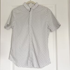 Armani Exchange A/X Slim Fit Shirt Mens M White Black Geometric Short Sleeve